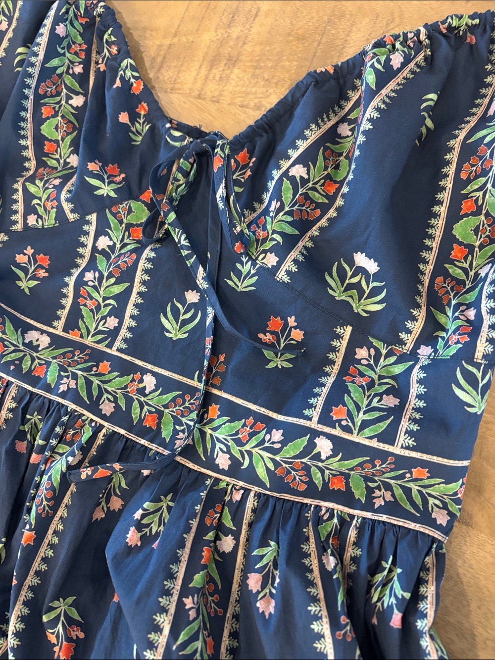 Pinch Boutique Navy Blue Floral Tiered Mini Dress Large NWT 100% Cotton Feminine - Picture 6 of 9